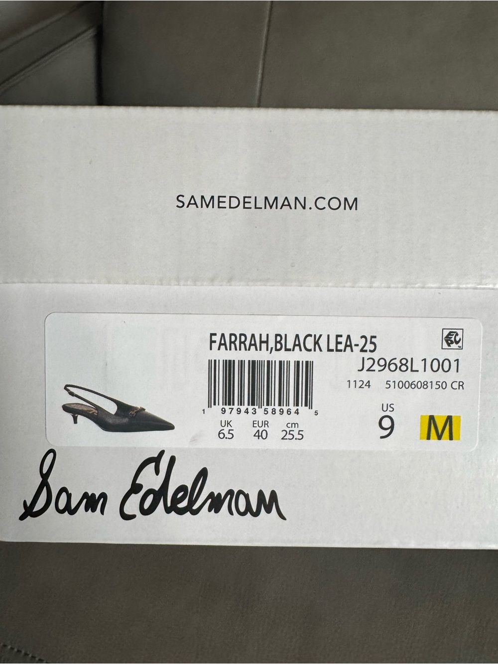 Sam Edelman Black Leather Pointed-Toe Slingback Heels with Gold Accent - Picture 7 of 8